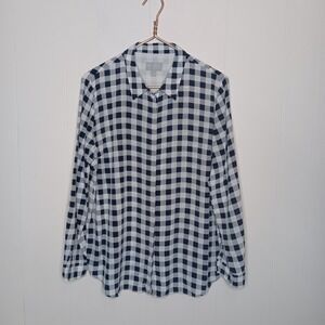 Pure Collection Shirt Size 14/16 Blue White Gingham Silk Quiet Luxury Office